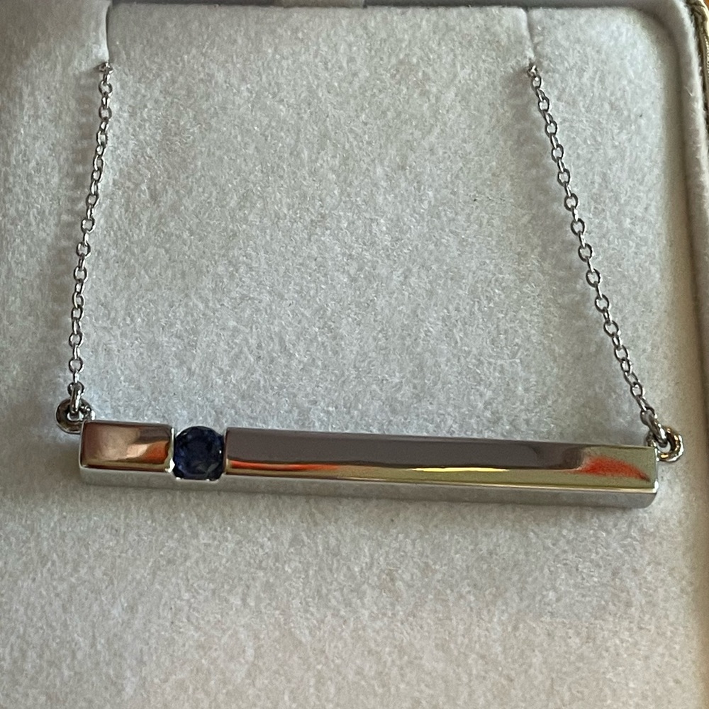 Sterling Silver and Genuine Sapphire Bar Necklace
